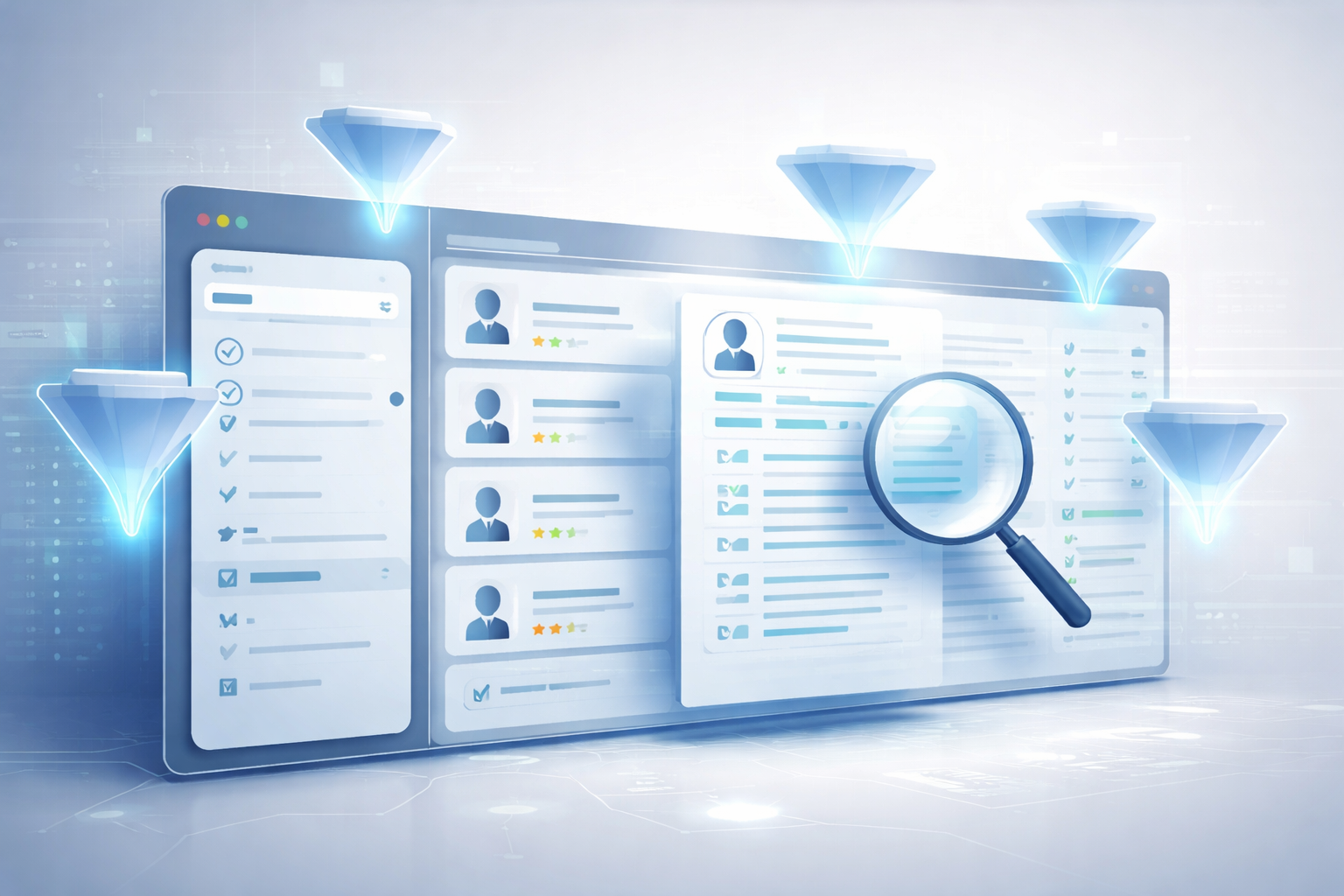 Interface de sistema de recrutamento mostrando triagem automatizada de currículos antes da análise humana