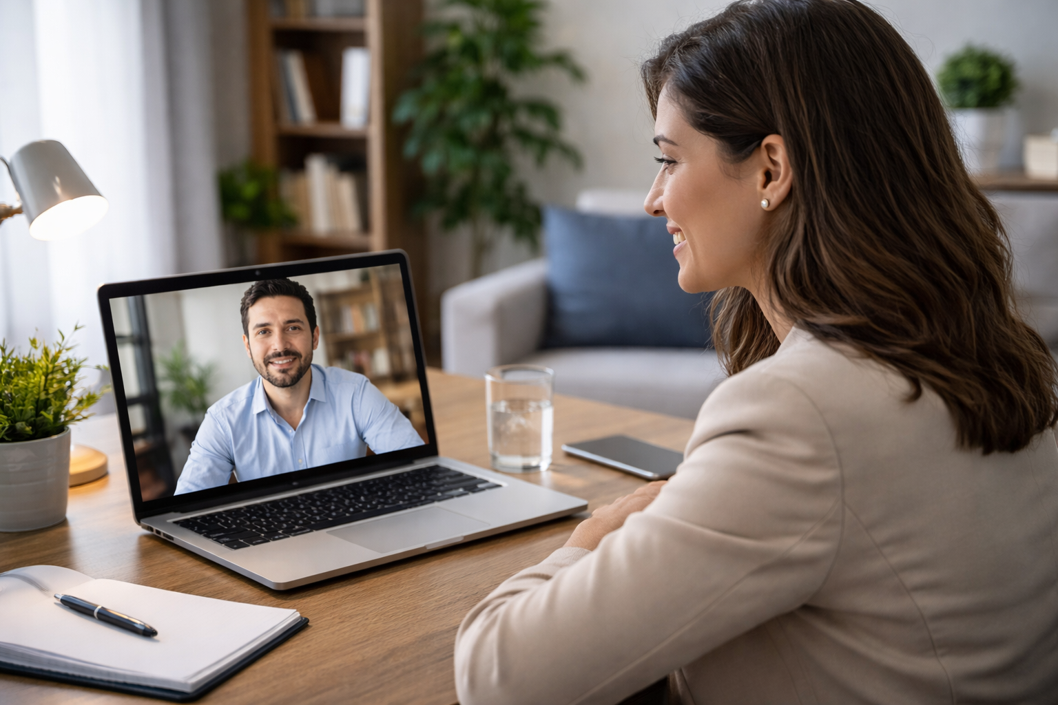 Candidata fazendo perguntas ao recrutador em uma entrevista de emprego.