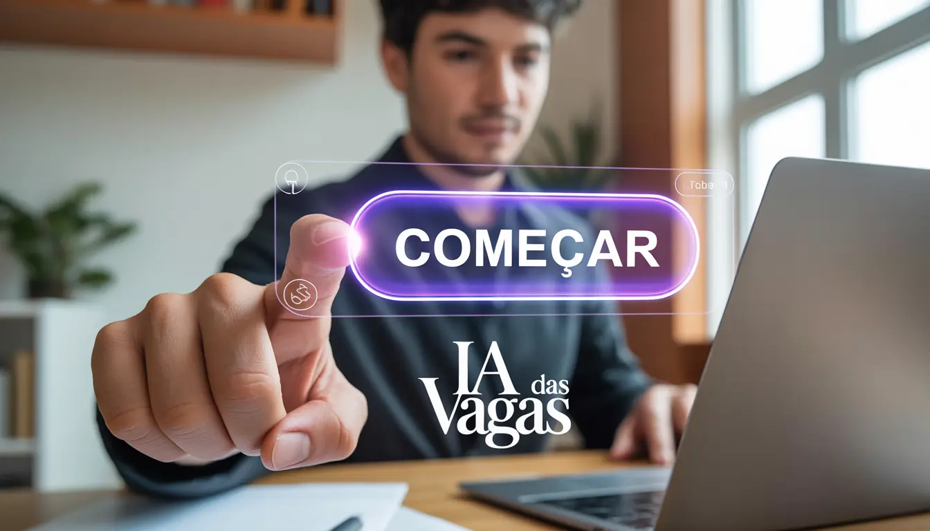 Profissional brasileiro iniciando simulação de entrevista com IA das Vagas - clicando no botão Começar